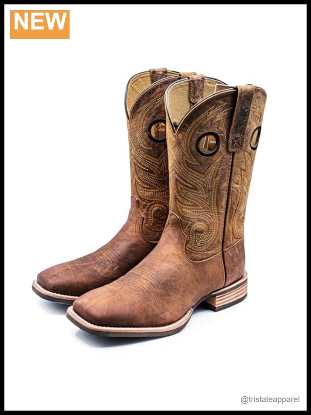 Full-Grain Cowhide Western Boots Square Toe Pull Tabs Calf High